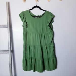 SHINESTAR GREEN TIERED RUFFLED SLEEVE DRESS SIZE LARGE